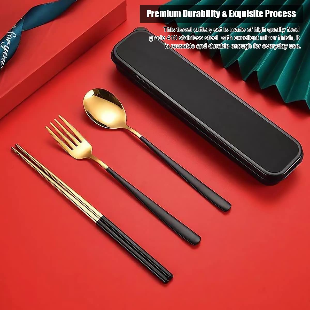 Supvox 410 Stainless Steel Knife Fork Spoon Chopstick Set, Portable Travel Utensil Flatware Sets with Case, 4Pcs Spoon Fork Knife Chopstick for Picnic Camping Travel & Outdoor Lunch (Black Gold) Supvox 410 Stainless Steel Knife Fork Spoon Chopstick Set, Portable Travel Utensil Flatware Sets with Case, 4Pcs Spoon Fork Knife Chopstick for Picnic Camping Travel & Outdoor Lunch (Black Gold)